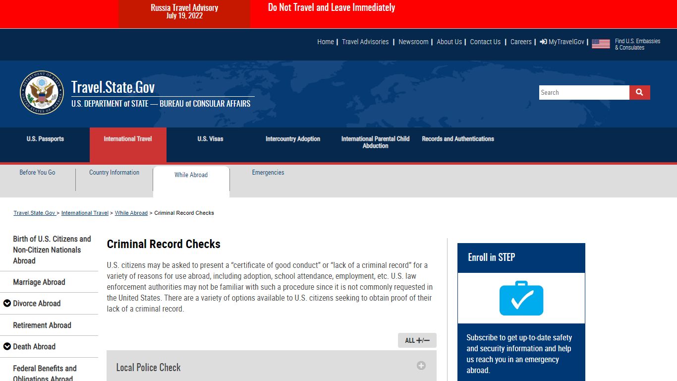 Criminal Record Checks - travel.state.gov